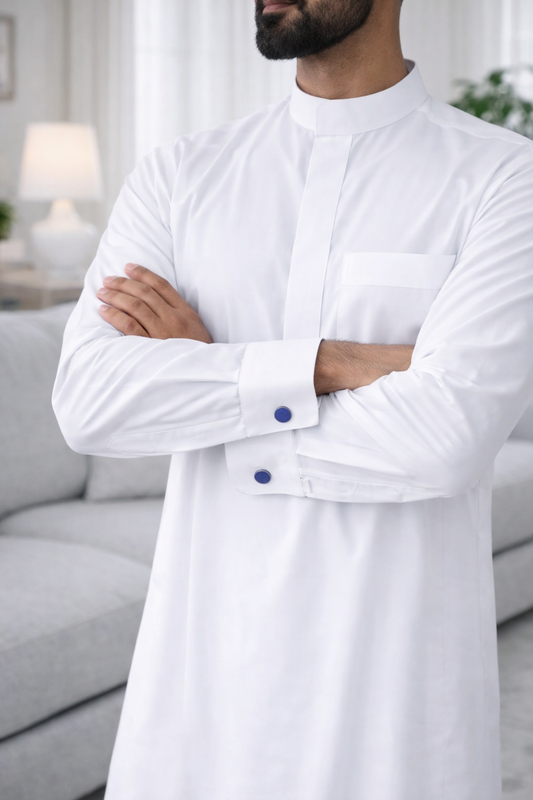 Classic Saudi Thobe | Pure White | Cuffed sleeves