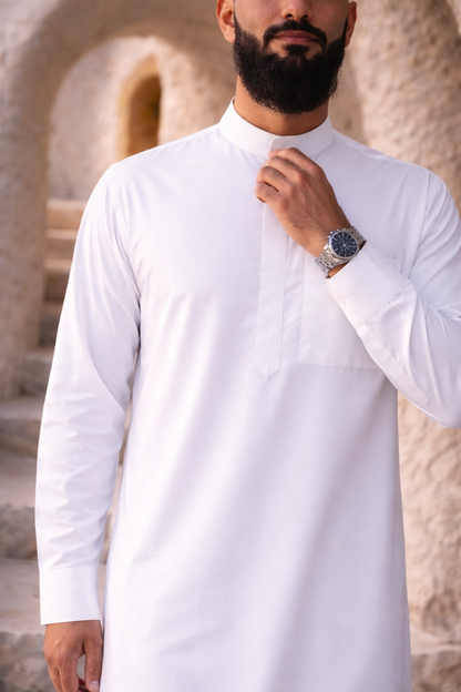 Classic Saudi Thobe | Pure White | Straight sleeves
