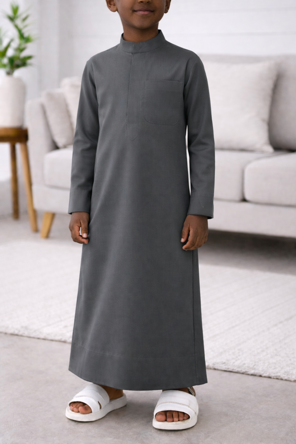 Kids Saudi Thobe | Warm Grey