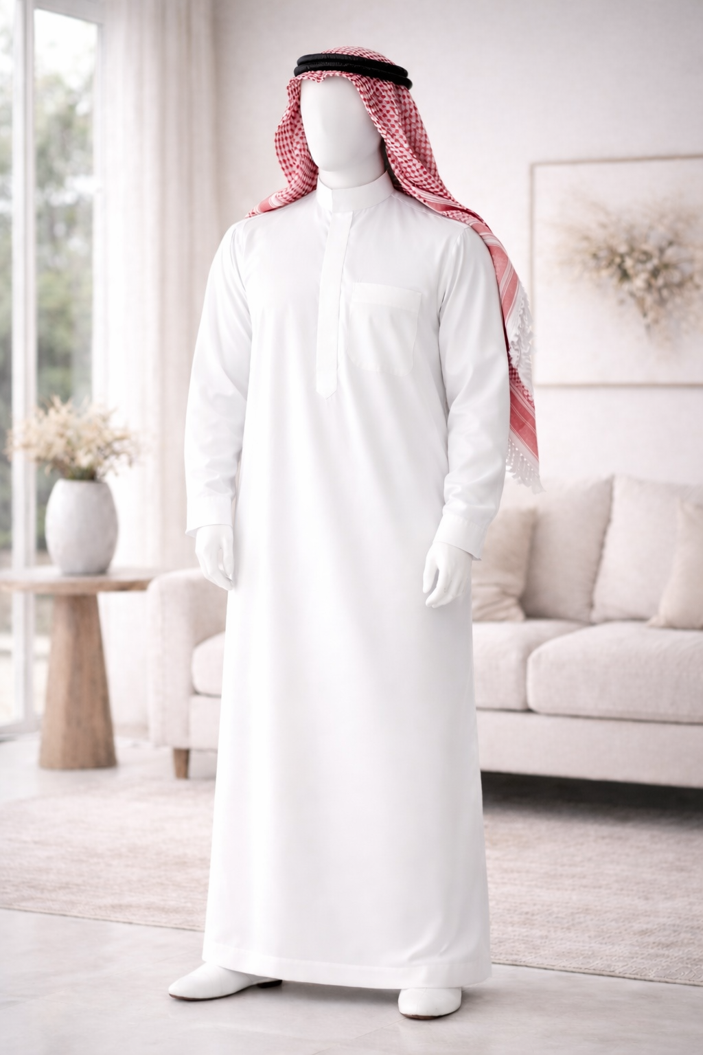 Mannequin wearing premium white Saudi thobe in Australia