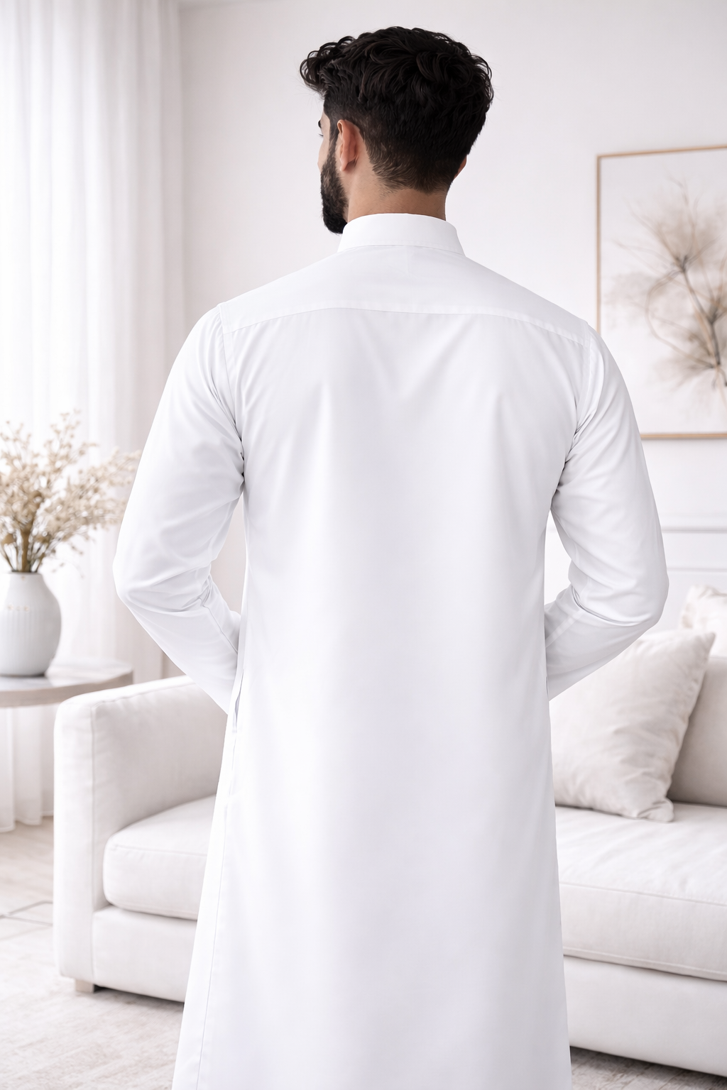 Classic Saudi Thobe | Pure White | Cuffed sleeves