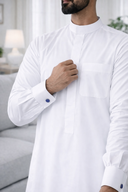 Classic Saudi Thobe | Pure White | Cuffed sleeves