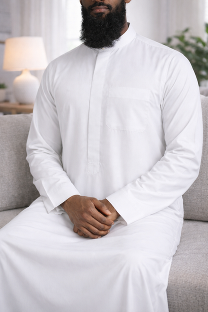 Classic Saudi Thobe | Pure White | Straight sleeves